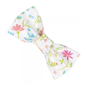 White Spring Floral Cat Bow Tie